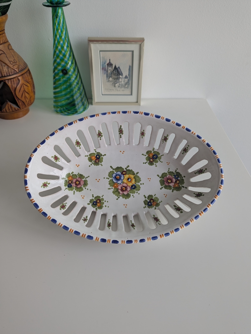 Vintage Castelli C.L. Reticulated Edge Floral Serving Bowl